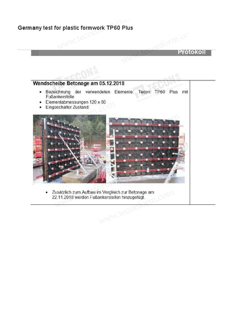 Plastic Formwork Germany Test Report